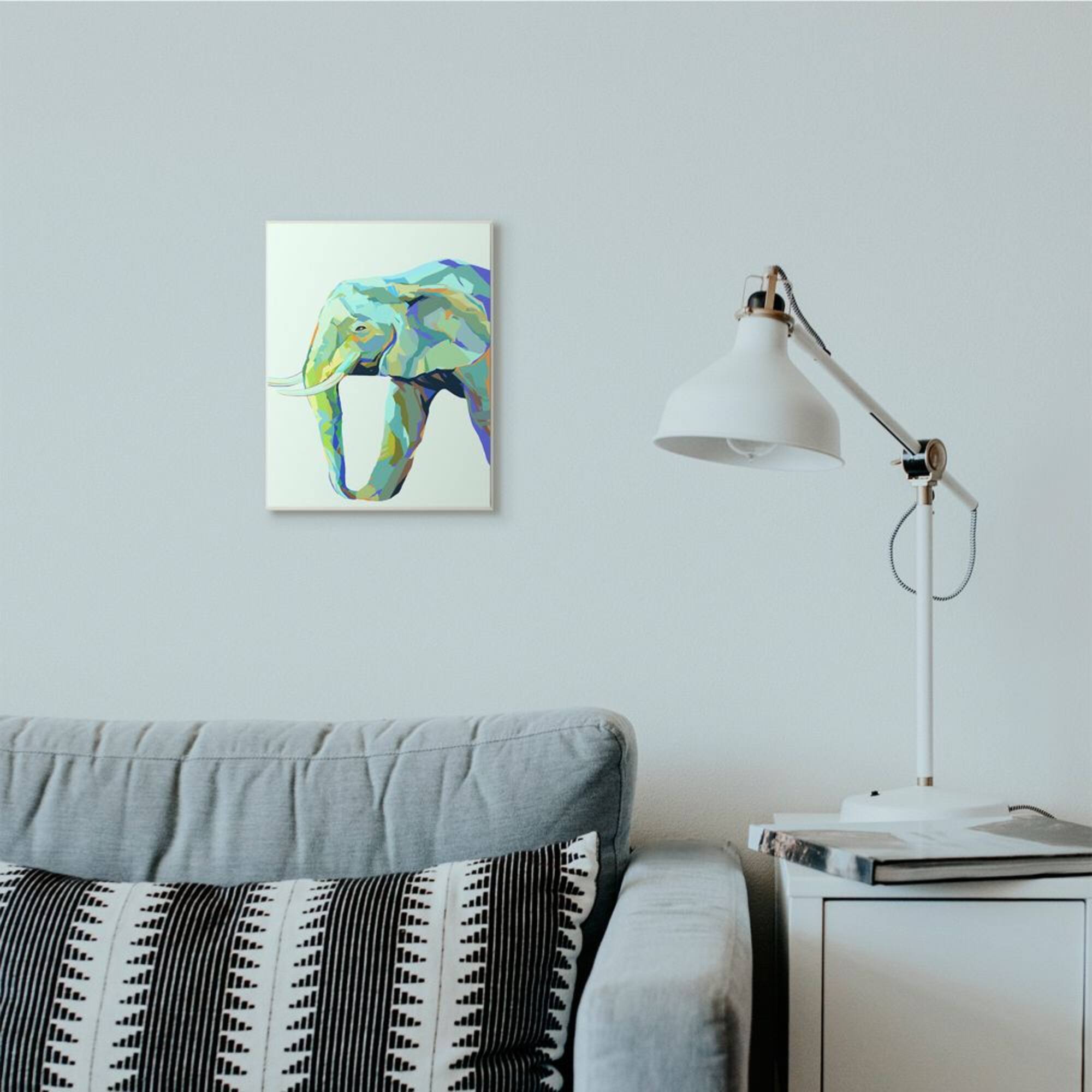 Stupell Industries Elephant Abstract Shapes Blue Green Animal Design Wall Plaque